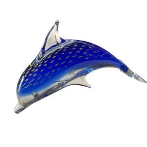 ART GLASS Murano Style Swimming Blue Dolphin